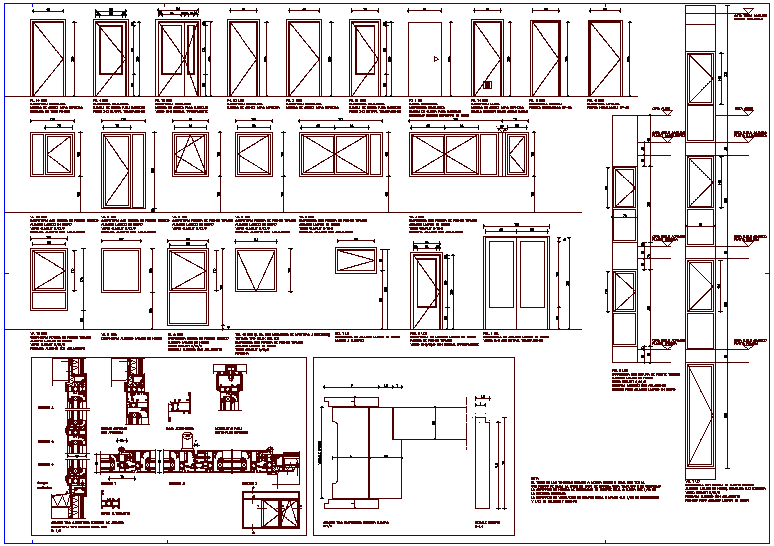 Door and window detail with sectional view dwg file