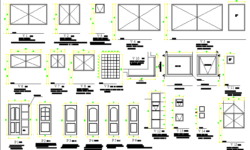 Door and window details of house dwg file