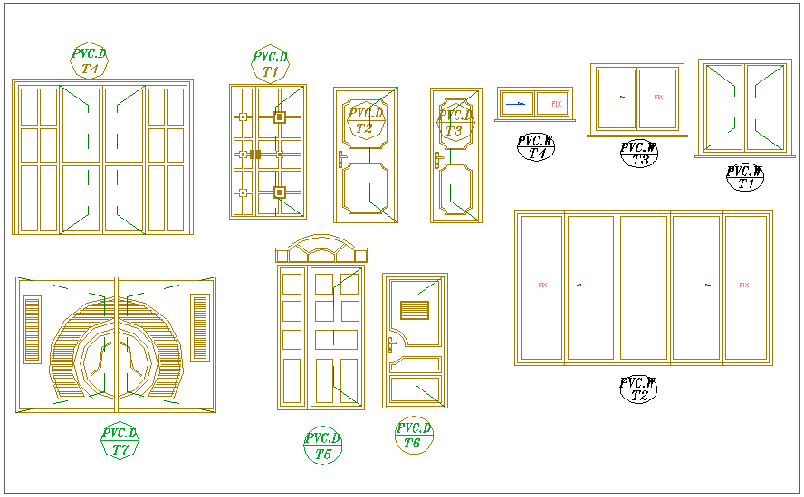 Door and window different design view for apartment dwg file