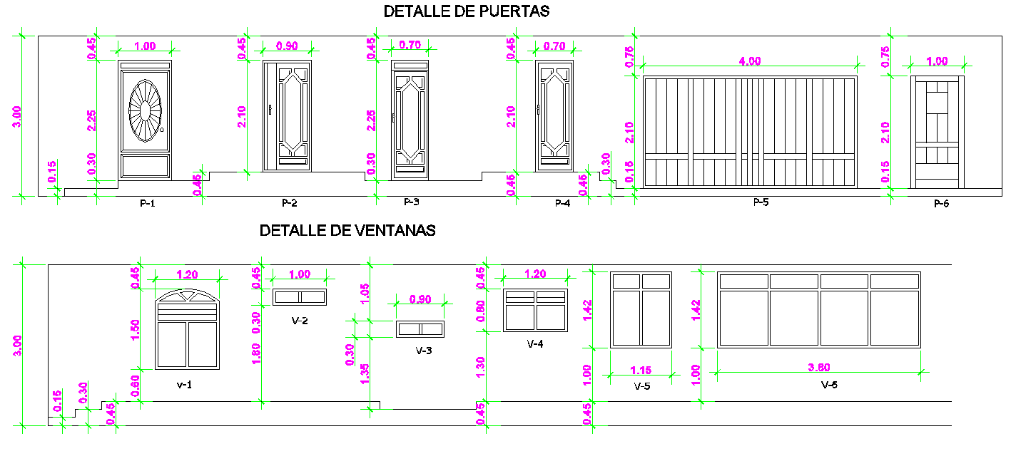 Door and window elevation plan autocad file
