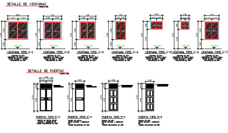 Door and window framing elevation detail dwg file