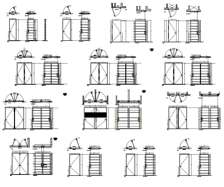 Door and window structure detail plan, elevation and section 2d view layout dwg file