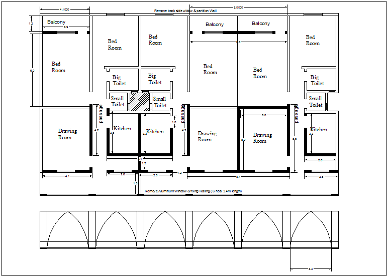 Door and window view in custom building dwg file
