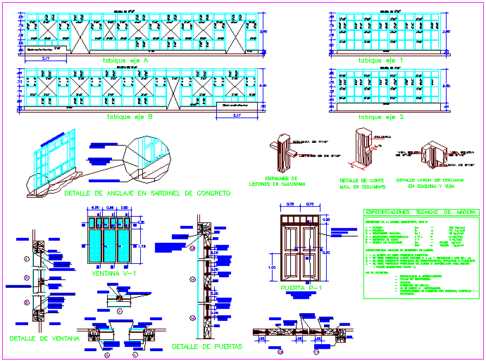 Door and window view with detail of multi pal use hall dwg file