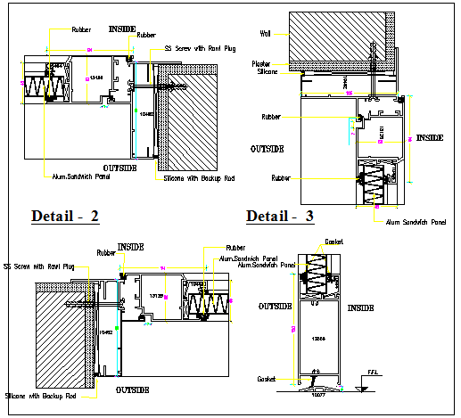 Door and windows installation details of house dwg file