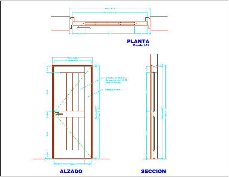 Hotel Room Door Design 900x2100mm Plan Section and Lock Detail