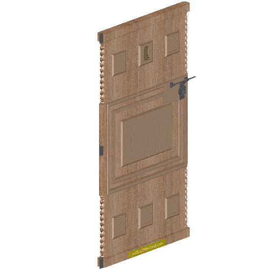 3D Door Design with Knocker, Hinge, and Dimensions – DWG File