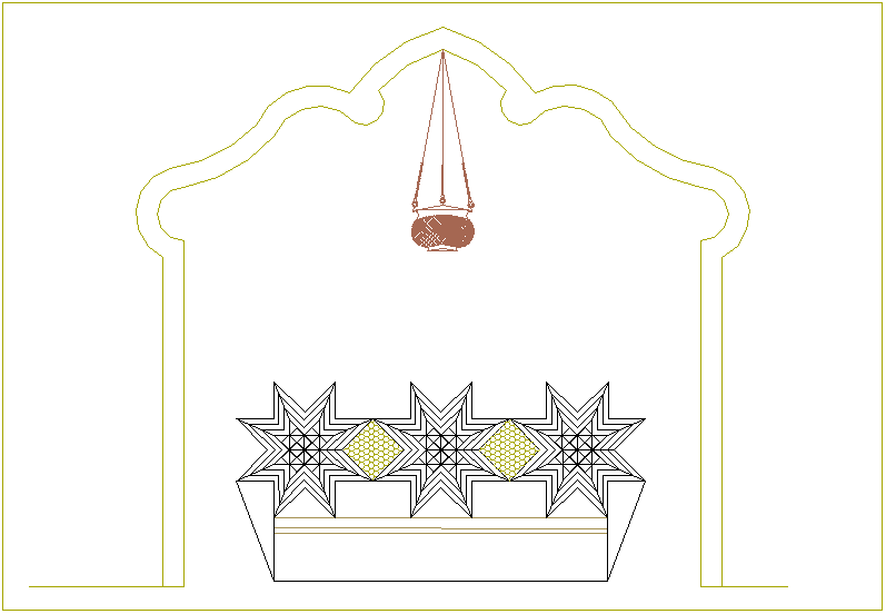 Door design view in Islamic art design with entry way dwg file