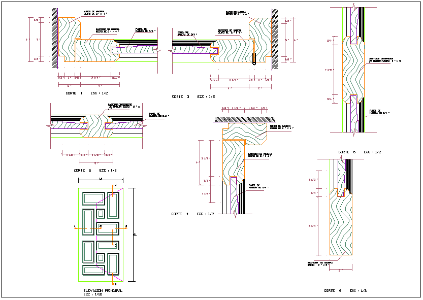 Wooden Door Design Detail with Section and Frame Joinery CAD File