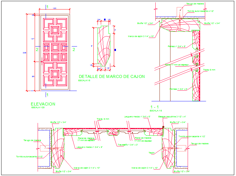Door design with frame and wall detail