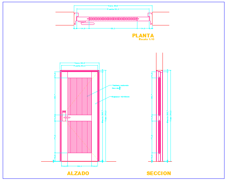 Door design with sectional view