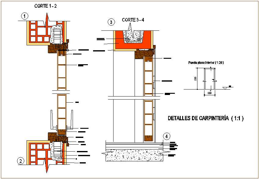Door detail of wood with sectional view