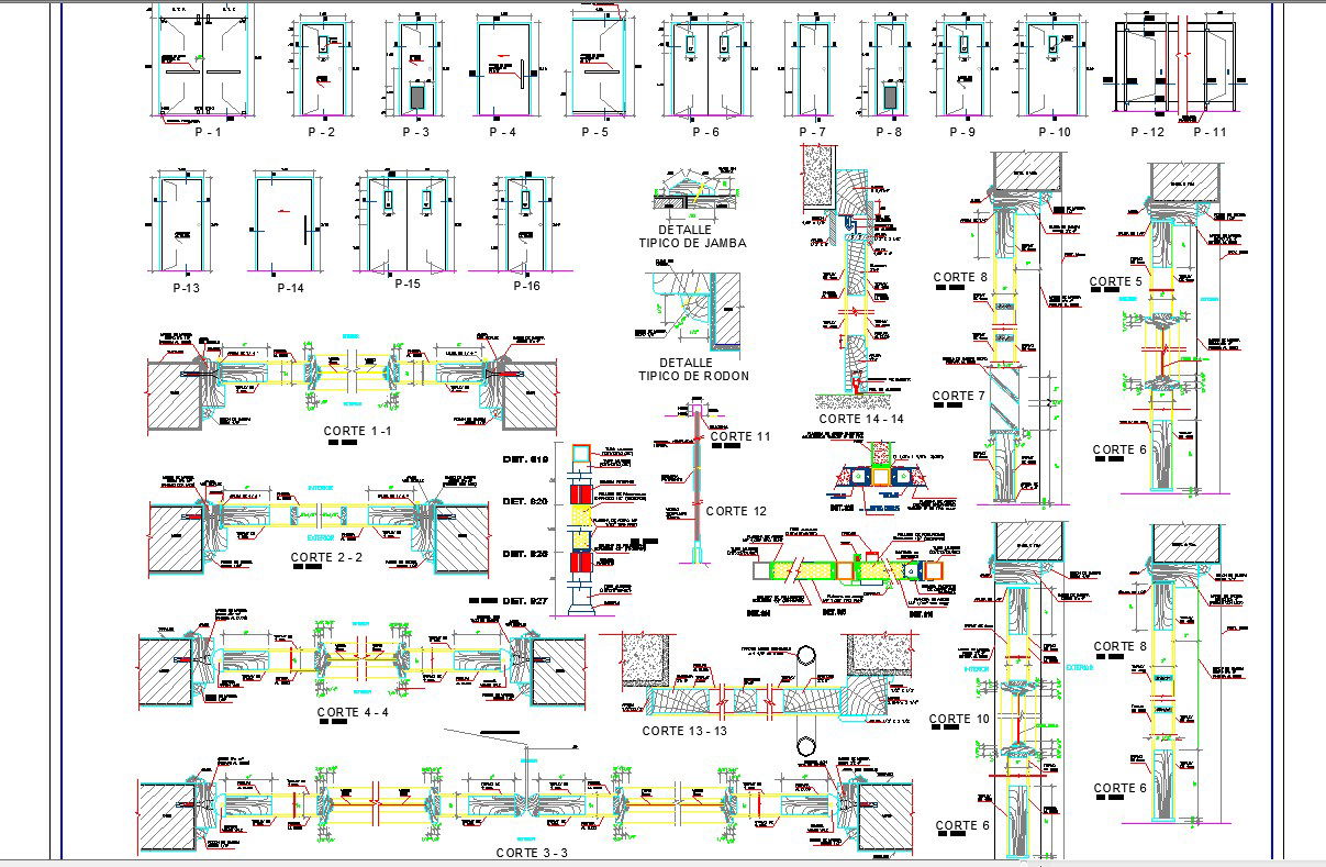 Door detail with section and joint cad dwg files