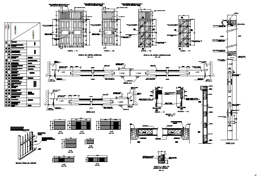 Door elevation detail and Construction working plan detail dwg file