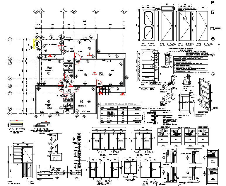 Door farming elevation and layout plan detail dwg file