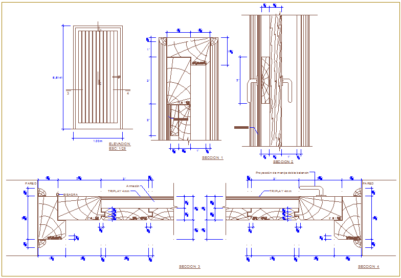 Door grooved detail with elevation and sectional view