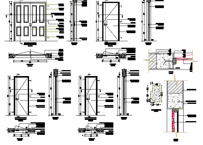Door installation details of house dwg file