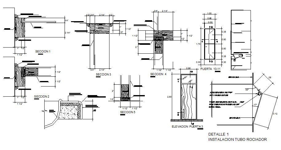 Door installation details of public hygiene services dwg file