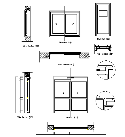 Door installation details with elevation and section dwg file