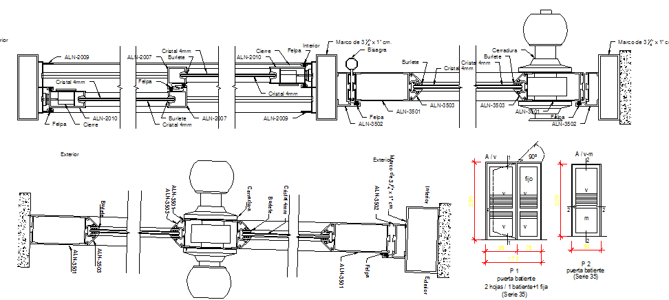 Door installation details with handle architecture project dwg file