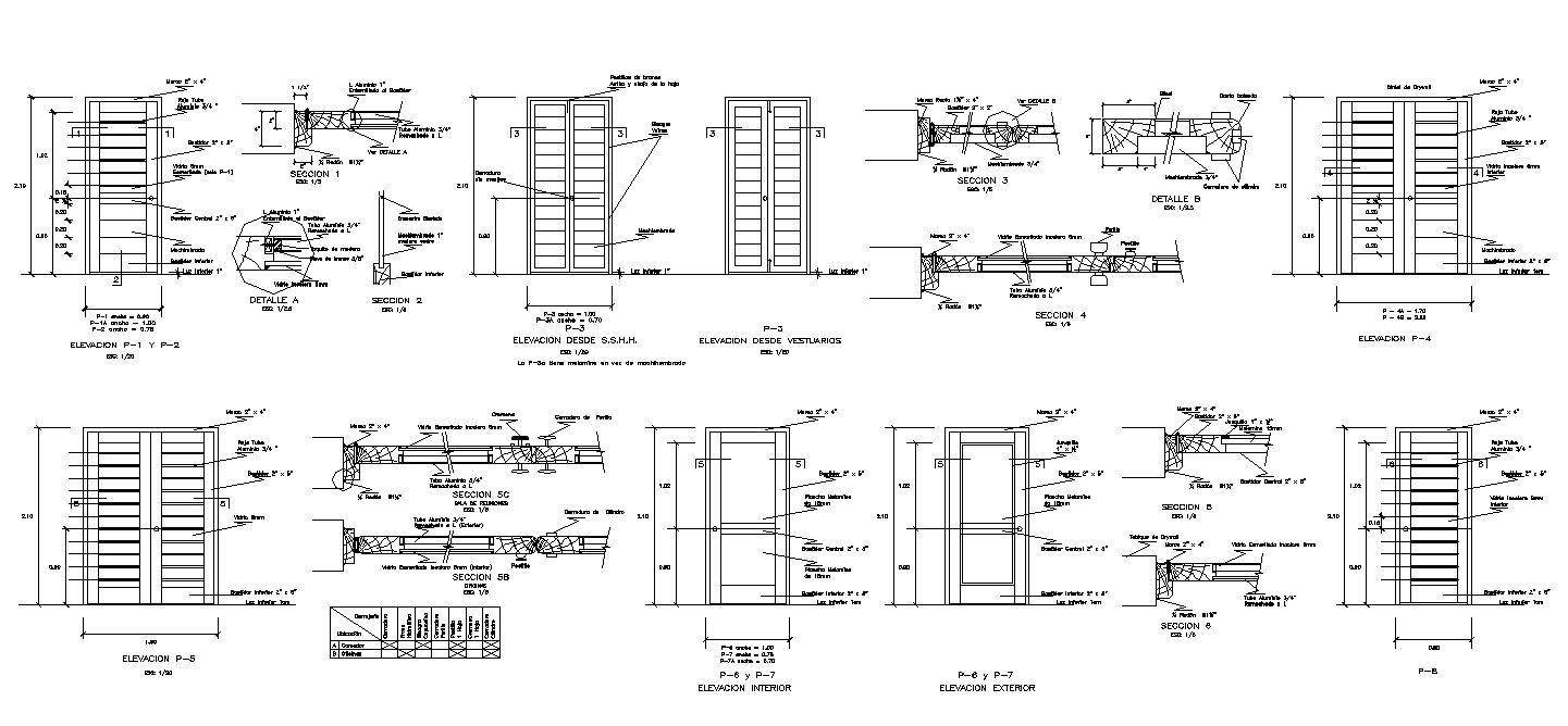 Door structure detail elevation and section 2d view layout dwg file
