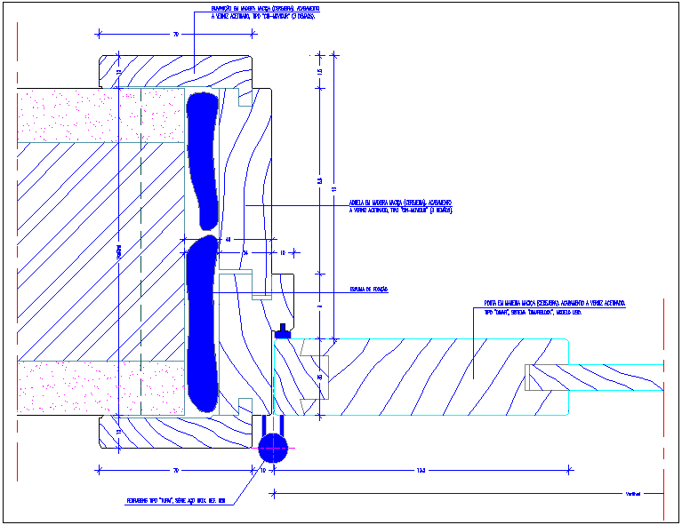 Door view with dimensional and sectional detail