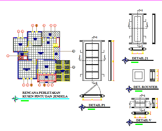 Door window detail drawing of single family house design drawing
