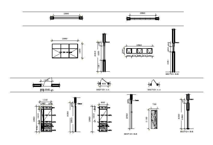 Door And Window Front And Side View Sectional Elevation Design DWG File