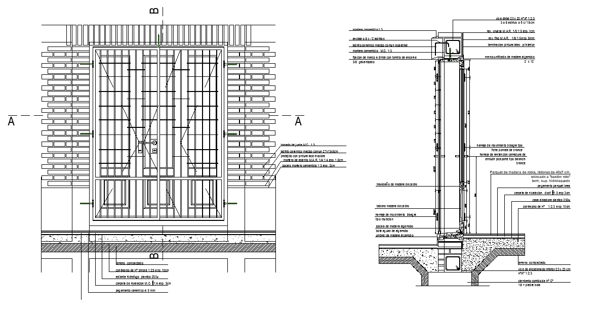 Door Installation With Lintel Section CAD Drawing DWG File