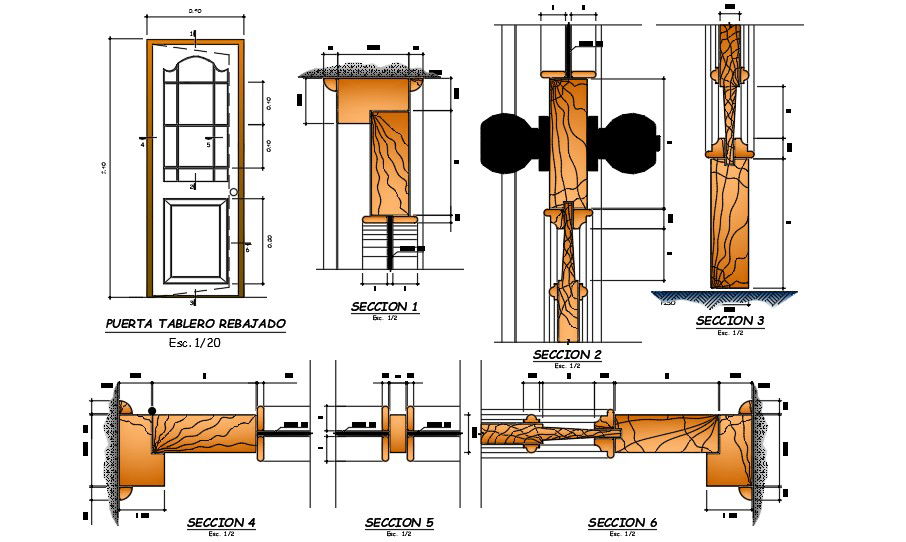 Door Plan , Elevation And Section View CAD File