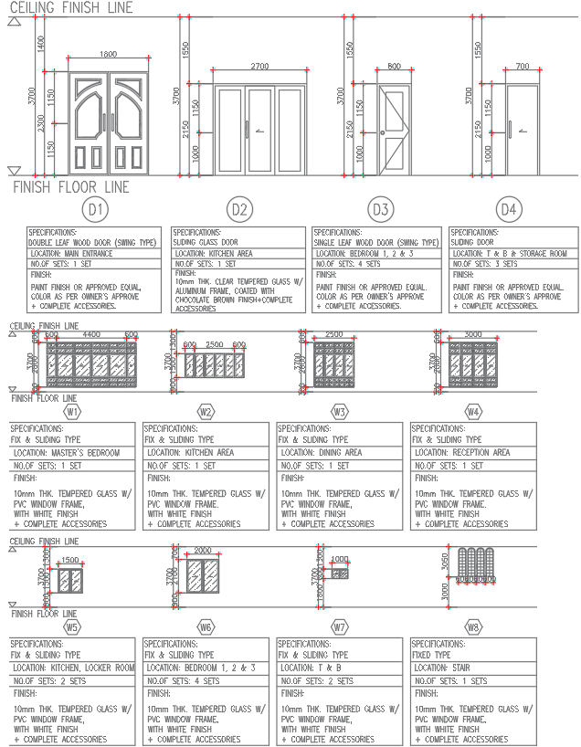 Door and Window Schedule Detail With Dimension Drawing in DWG File