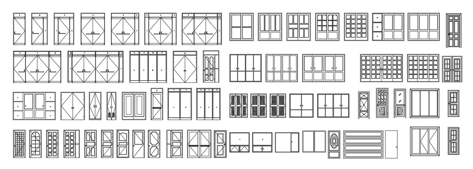 Door and window CAD blocks in AutoCAD 2D drawing, dwg file, CAD file
