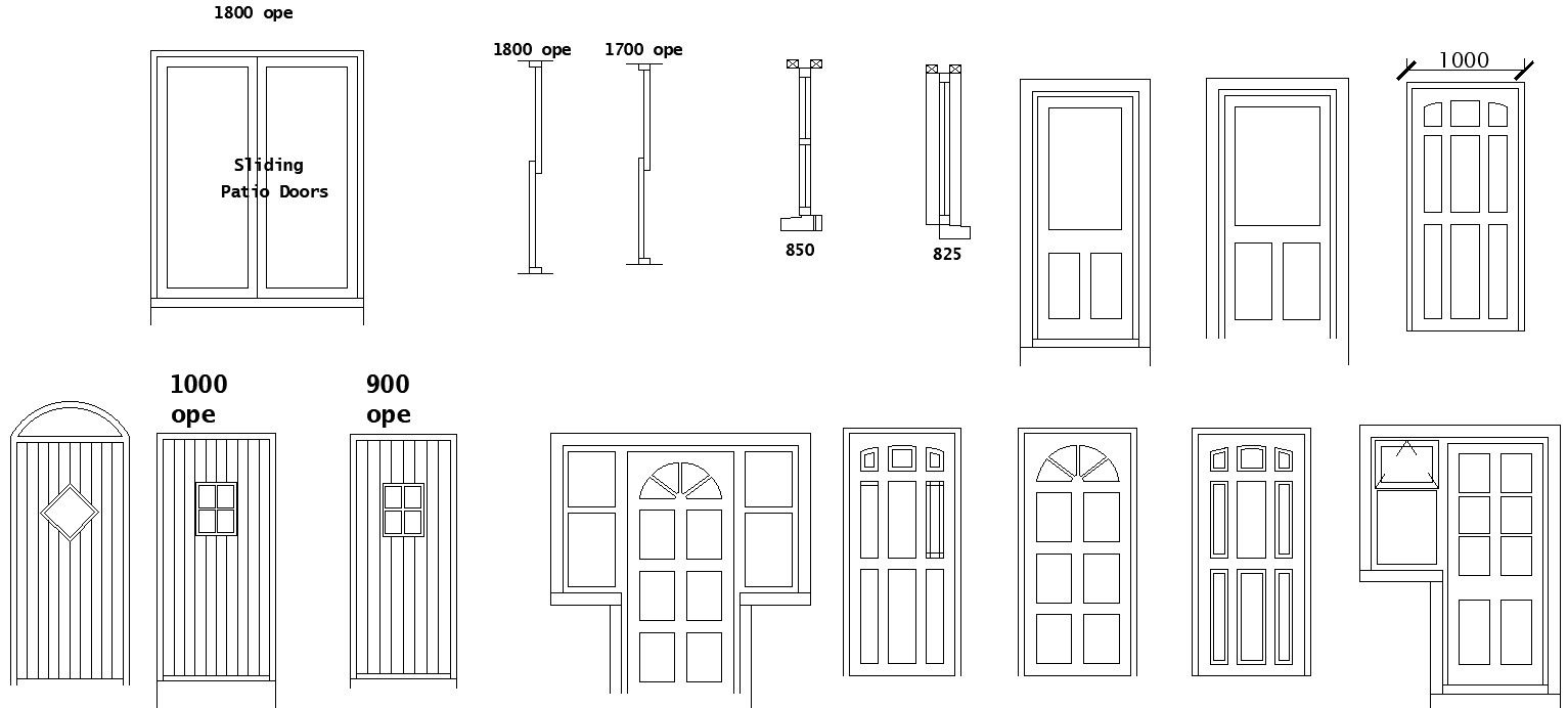 Door designs for house plan in detail AutoCAD drawing
