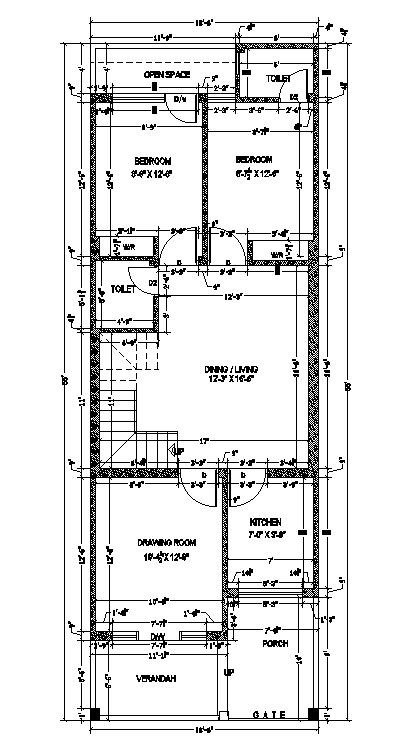 Door detail of 18’x55’ house plan is given in this AutoCAD model. Download now.