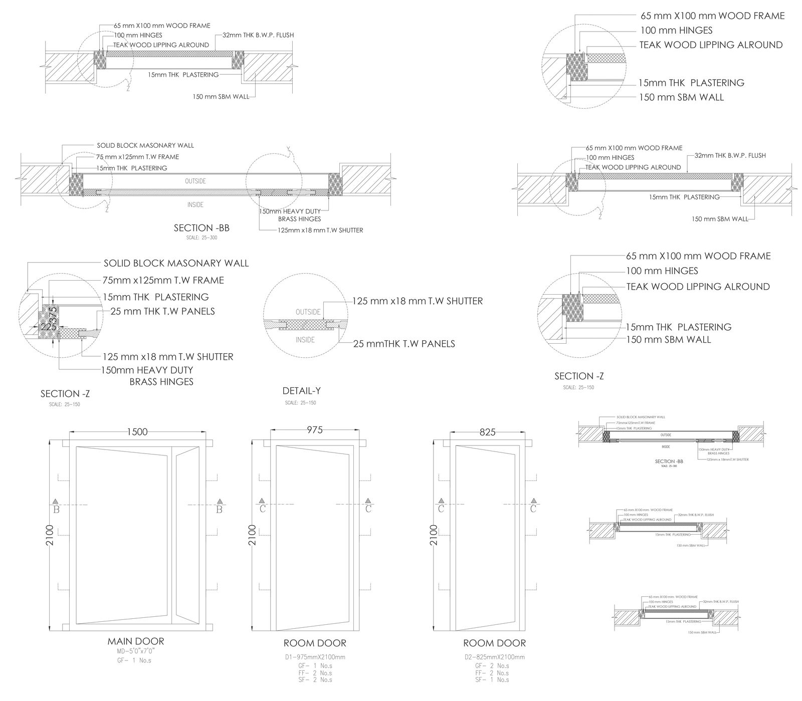 Door elevation and section detail DWG AutoCAD file