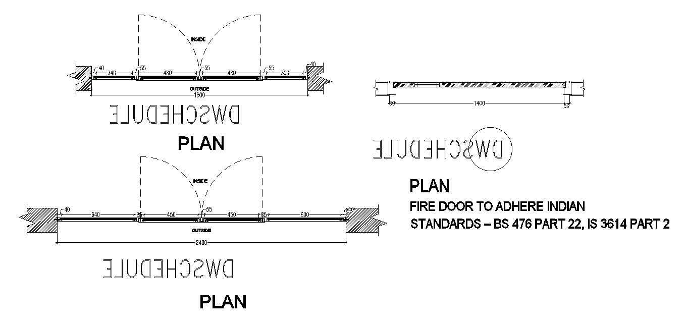 Door inside and outside view is given in this AutoCAD drawing