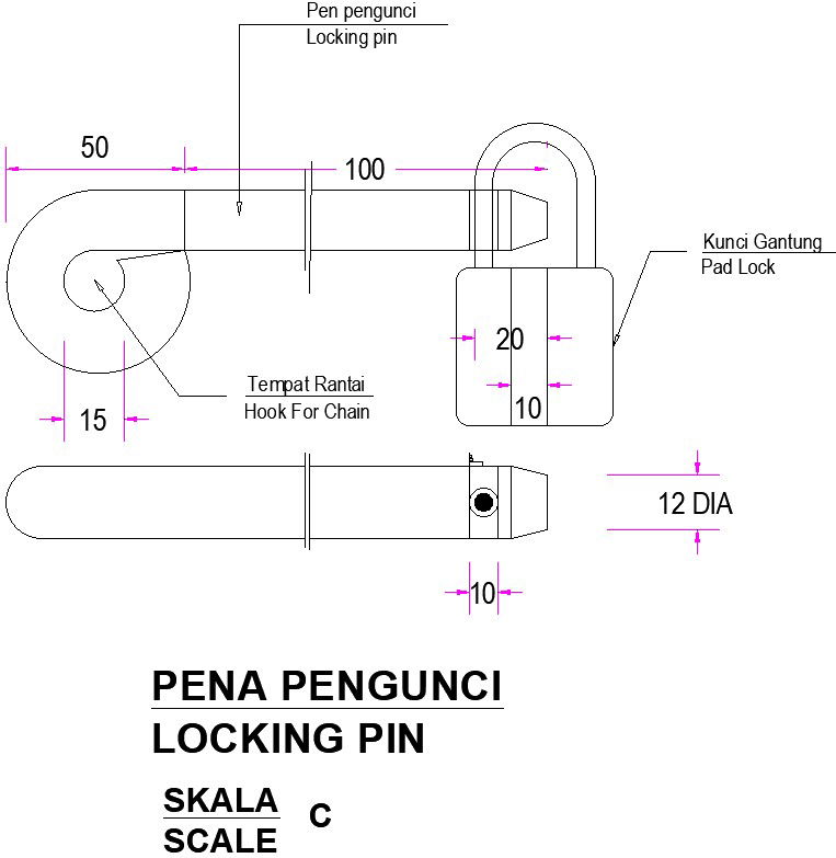 Door locking pin AutoCAD model is given in this file