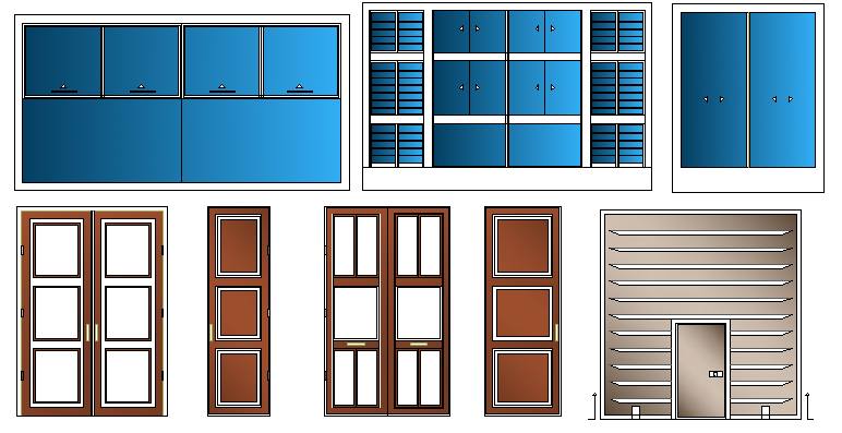 Doors and window elevation of shopping center dwg file