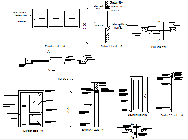 Doors and window installation details of house dwg file