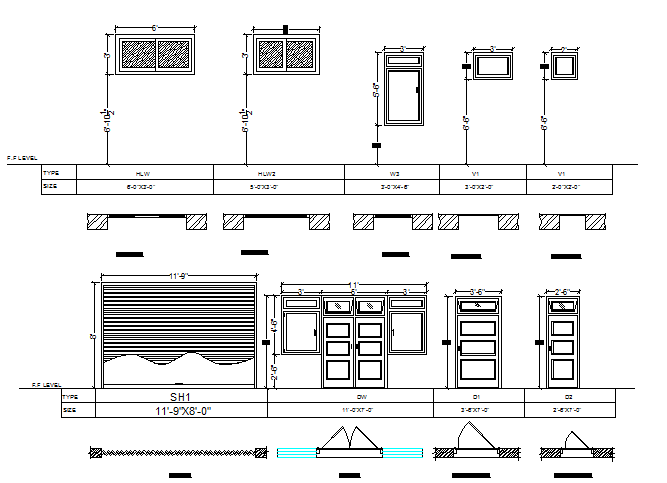 Doors and window installation details of house dwg file