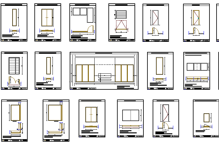 Doors and window installation with aluminium section details dwg file