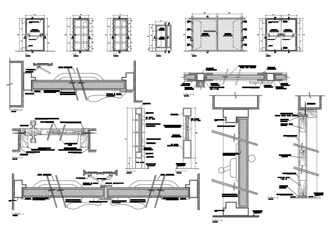 Doors and windows elevation, installation and car pantry details dwg file