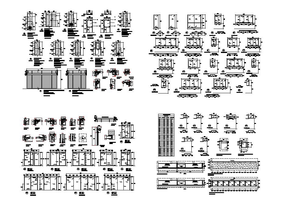 Doors and windows elevation, section, plan and installation details dwg file