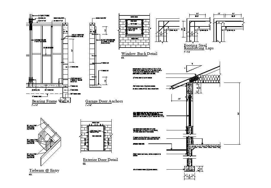 Doors and windows installation and construction details of house dwg file