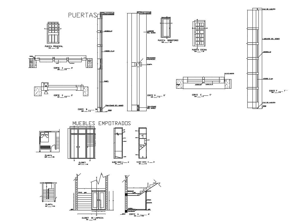 Doors and windows installation details of house with staircase dwg file