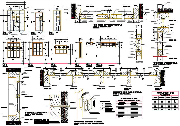 Doors and windows installation details of single family house dwg file