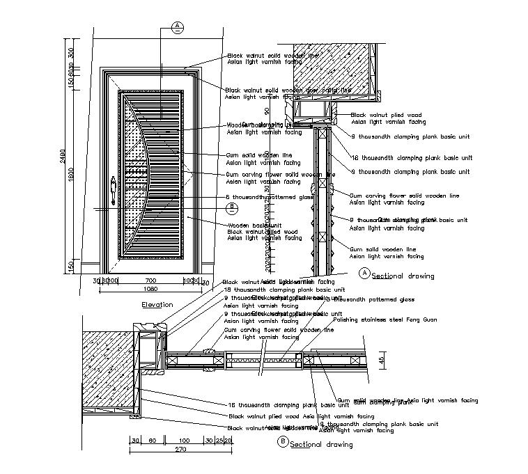 Door section's detail drawing defined in this file. Download this 2d AutoCAD drawing file.