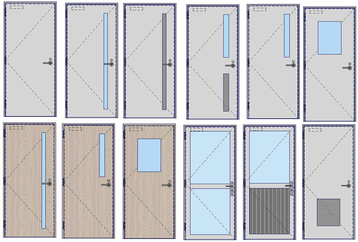 Doors types and details with hatching detail dwg autocad drawing.