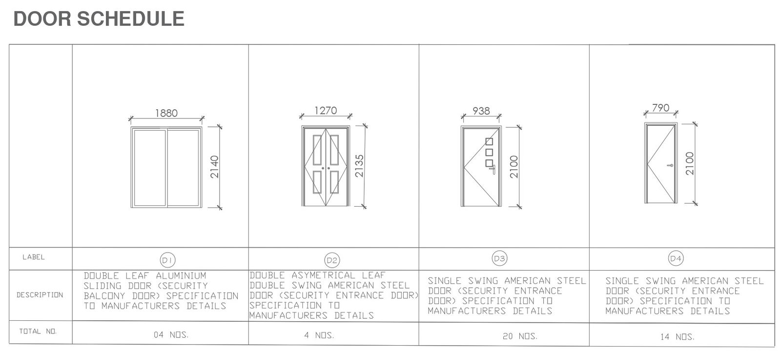Door window schedule for junior staff member building front elevation and all detail dwg autocad drawing .