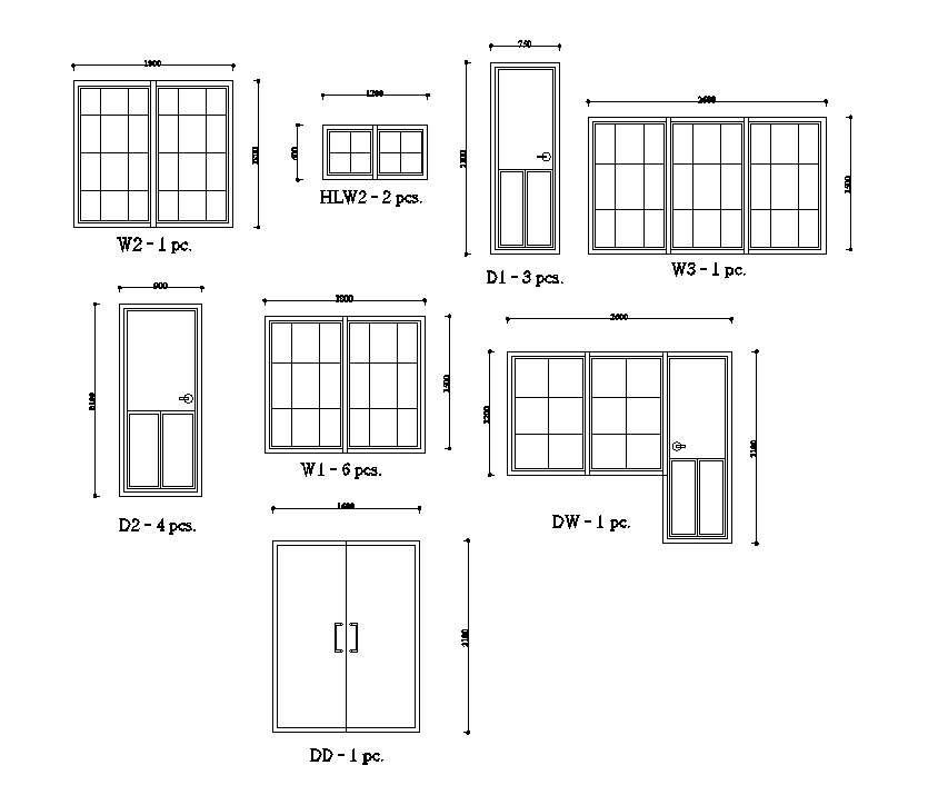 8x12m Residential Building Door and Window Layout in AutoCAD drawing